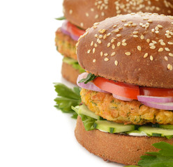 Healthy fast food, veggie burger with vegetables