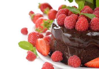 Chocolate cake with raspberries