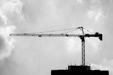 Tower crane in black and white