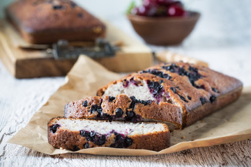 Homemade blueberry cake on kraft paper