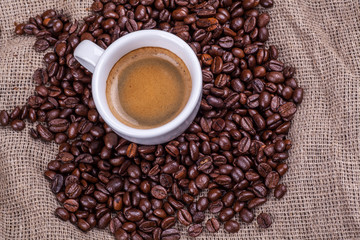 Cup of coffee and beans