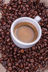Cup of coffee and beans