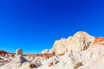 Toadstool Trail-north of Page Arizona.This fantasyland of mushroom formations against white cliffs and deep blue skies, is spectacular