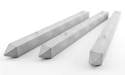 Reinforced concrete piles. 3D rendering