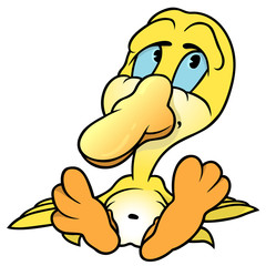 Sitting Yellow Duckling - Colored Cartoon Illustration, Vector