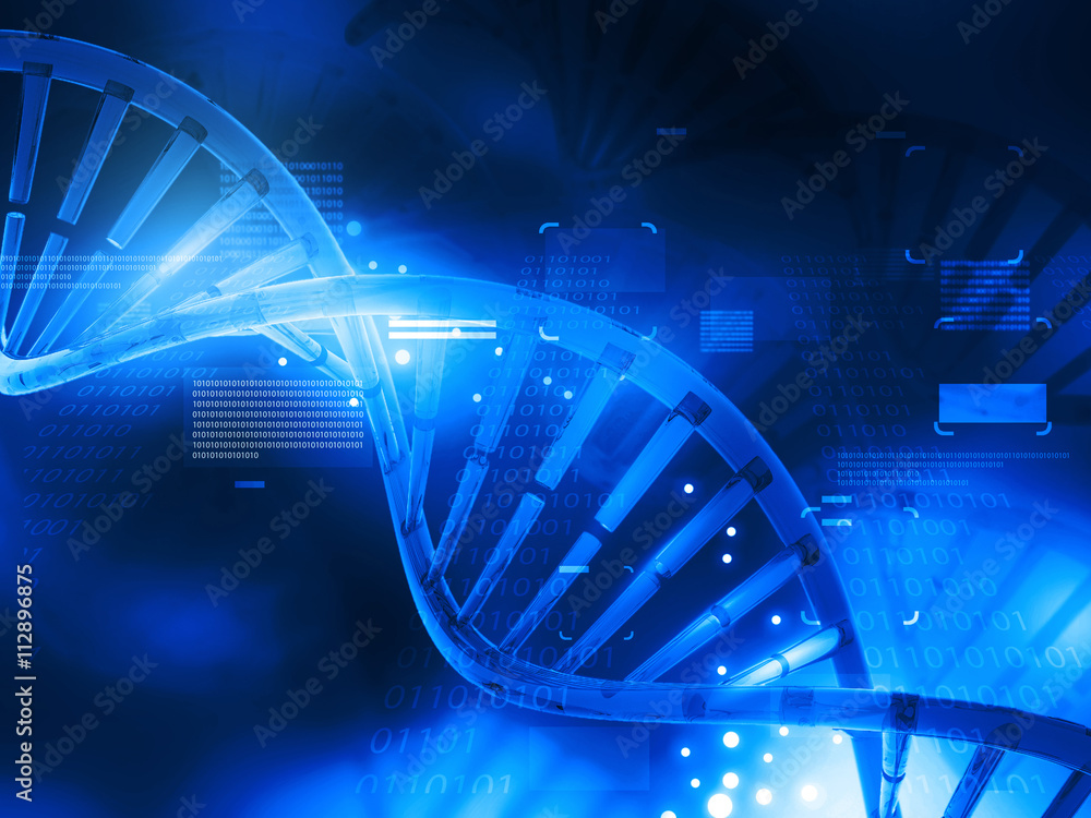Wall mural 3d render of dna structure on blue background ..