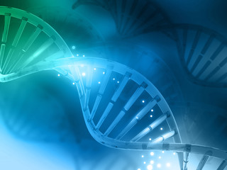3d render of  DNA structure on blue background .