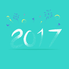 Vector, 2017 New year with firework in rough pencil brush style,