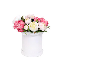 Bouquet of flowers in the box isolated on white background