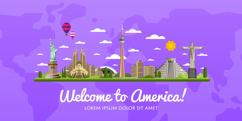 Welcome to America, travel on the world concept, traveling flat vector illustration.