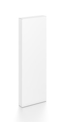 White tall thin vertical rectangle blank box from top front side angle. 3D illustration isolated on white background.