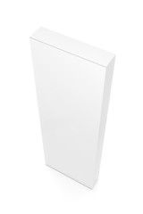 White tall thin vertical rectangle blank box from top side angle. 3D illustration isolated on white background.