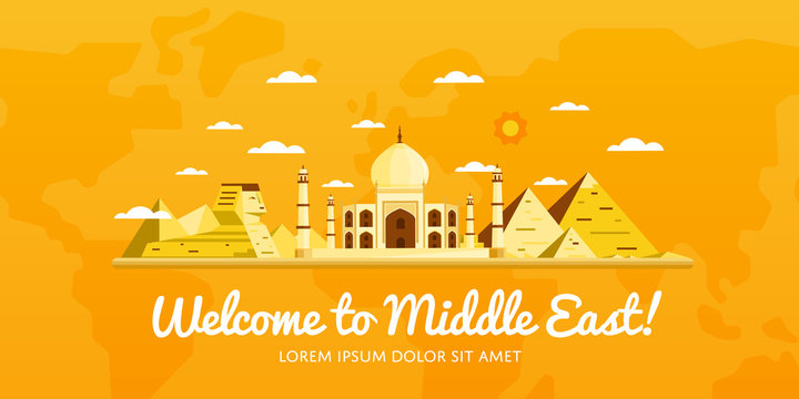 Welcome to Middle East, travel on the world concept, traveling flat vector illustration.