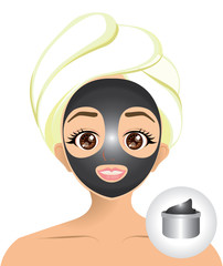 Vector of girl facial mask with mud mask 