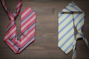 Obraz premium Happy father day, three ties on the wooden background