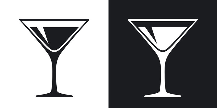 Martini glass icon, vector. Two-tone version on black and white background