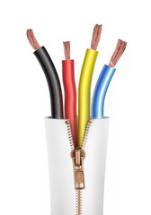 closeup of a electric cable on a white background