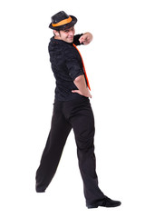 Disco dancer showing some movements against isolated white