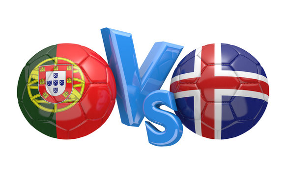 Football competition between national teams Portugal and Iceland, 3D rendering