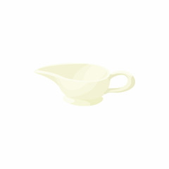 White porcelain sauceboat icon, cartoon style