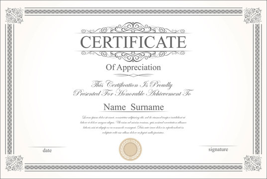 Retro vintage certificate or diploma template 