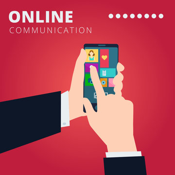 Online Communication Vector Concept Design With Hands Hold Smartphone