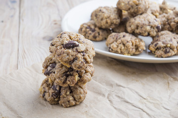 Baking still life of freshly baked chocolate chips