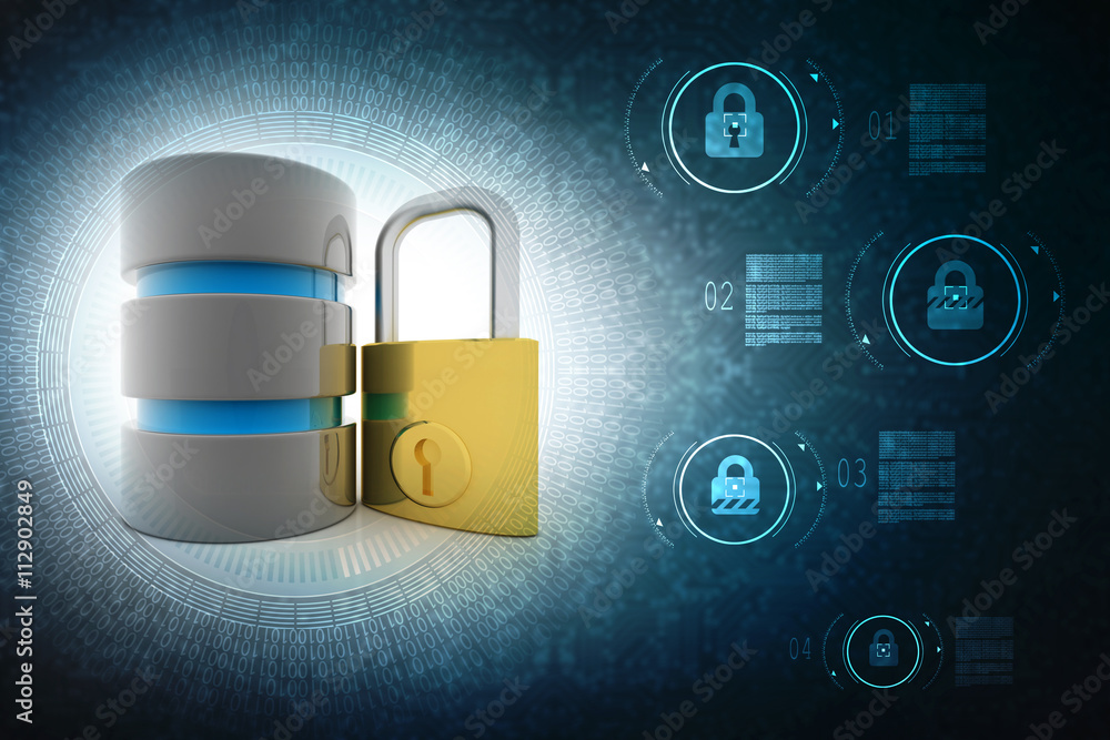 Poster 3d rendering database storage data base protected lock