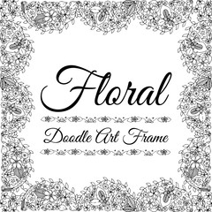 Vector illustration of floral frame Zen Tangle. Dudlart. Coloring book anti stress for adults. Black white.