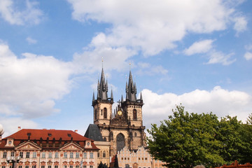 Obraz premium Tyn Church (The Church of Our Lady Before Tyn), Gothic church with a Baroque interior, Prague Czech Republic