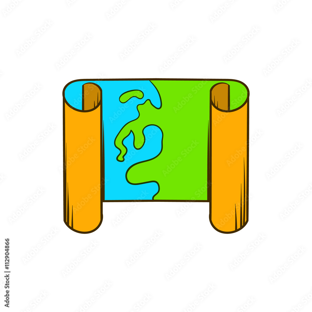 Poster paper scroll map icon, cartoon style