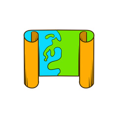Paper scroll map icon, cartoon style