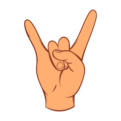 Rock and Roll hand sign icon, cartoon style