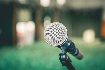 Close up of microphone in hall.vintage or retro tone.