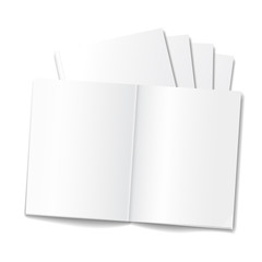 Blank opened magazine or books template on white background.