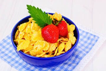 Cornflakes with Strawberry. Healthy Breakfast