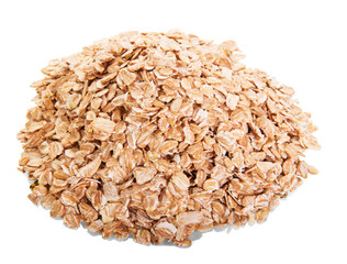 Pile of oatmeal close-up isolated on white.