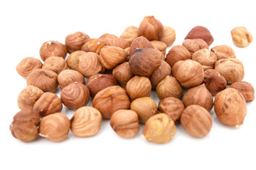 hazelnuts on a white background