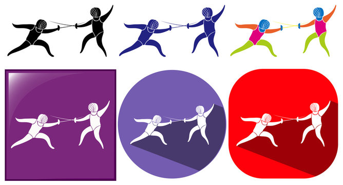 Sport icon for fencing in three designs