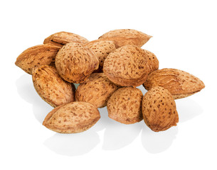 Almond unpeeled close-up isolated on white.