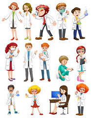 Fototapeta premium Male and female scientists in white gown