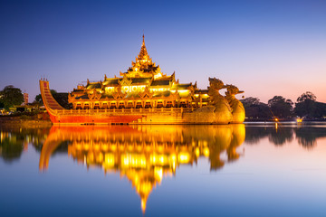 Karaweik palace at night, Yangon, Myanmar