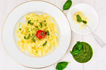 Fettuccine and Tagliatelle with Basil Pesto