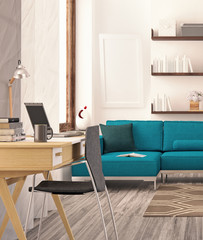 Modern interior design of living room (3d Render)