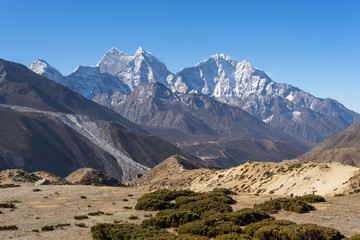 Kangtega and Thamserku mountain landscape, Everest region