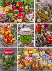Fototapeta na wymiar Collage of preservation of healthy fresh fruit and vegetables