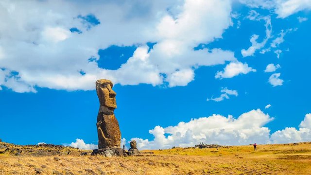 Clouds Flow over Moai at Rapa Nui National Park on Easter Island Chile