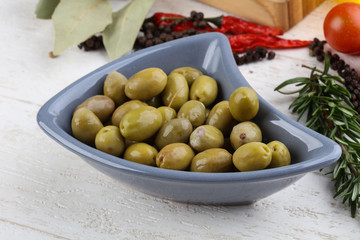 Green olives in the bowl