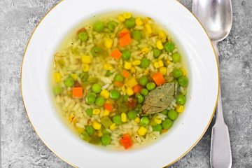 Soup with Chicken Broth: Rice and Vegetables