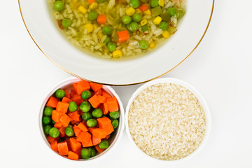 Soup with Chicken Broth: Rice and Vegetables
